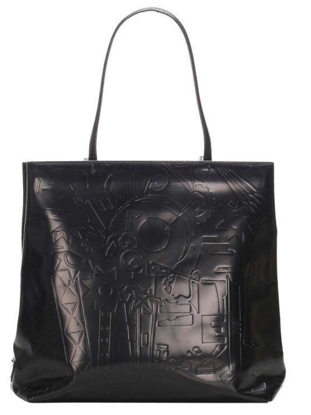 Prada Black Spazzolato Patent Leather Shoulder Hand Bag